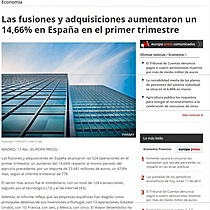 Las fusiones y adquisiciones aumentaron un 14,66% en Espaa en el primer trimestre